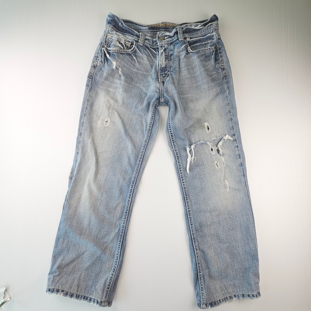 BKE Judson Mens Distressed Light Wash Straight Leg Jeans 32x27 Y2K Skater Grunge